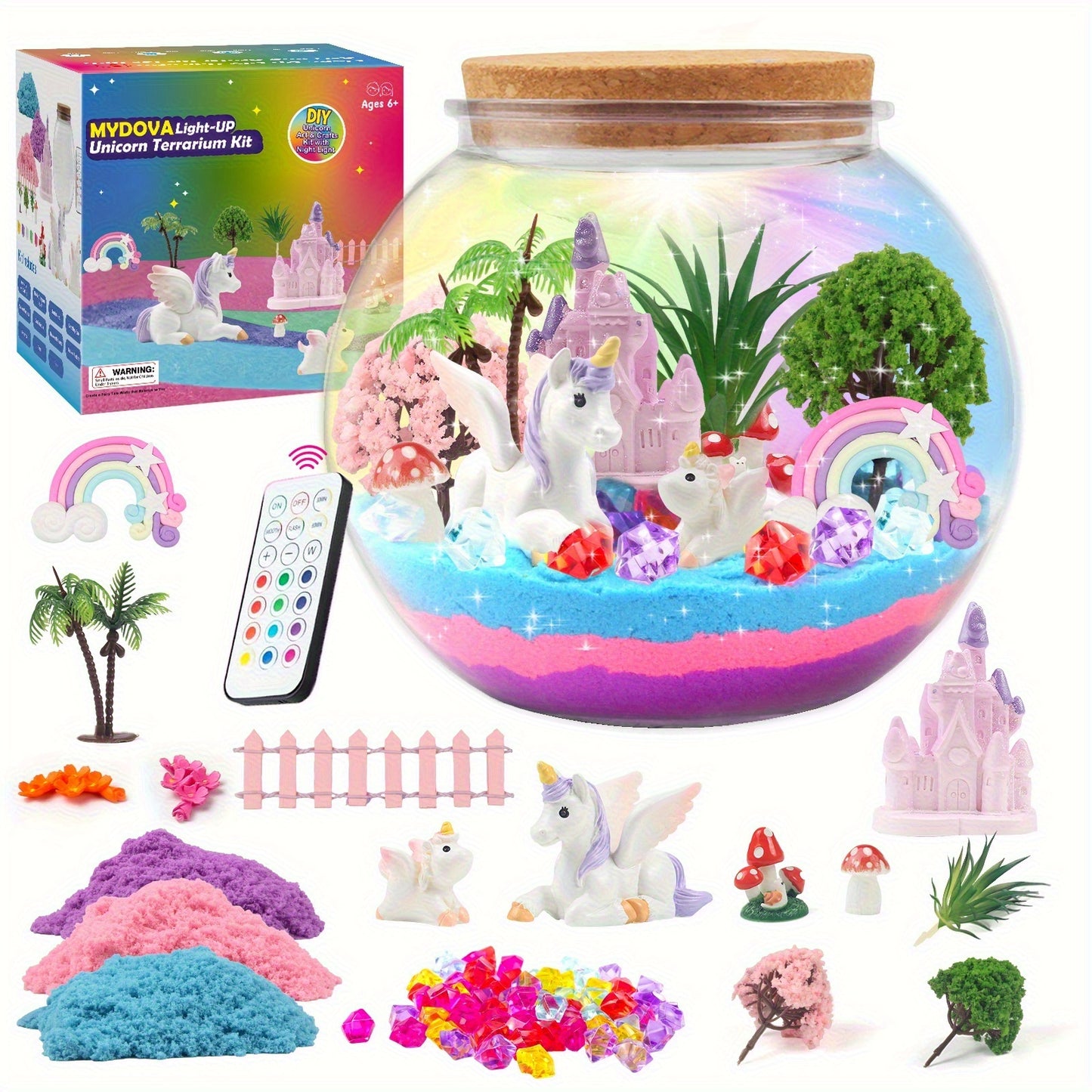 MYDOVA Unicorn Terrarium Crafts Kit for Kids - Unicorn Birthday Gifts Toys with LED Night Light & Remote Control DIY Unicorn Toys Arts And Crafts Kit for Kids Girls Ages 6+Year Old, STEM, Sensory Toys