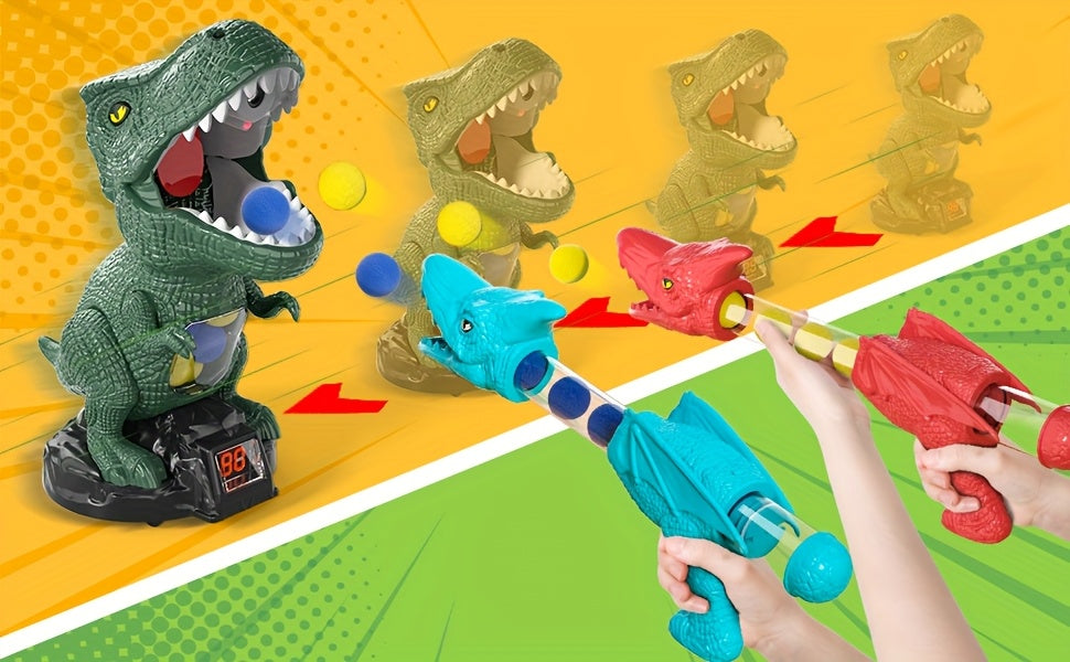 Dinosaur Shooting Game Toy with 12 Bullets Googles And 1 Launcher/ 48 Bullets Googles And 2 Launchers, Movable Dino Shooting Toy with Sound Light And Spray Boys Toys for 3 Ages And Up
