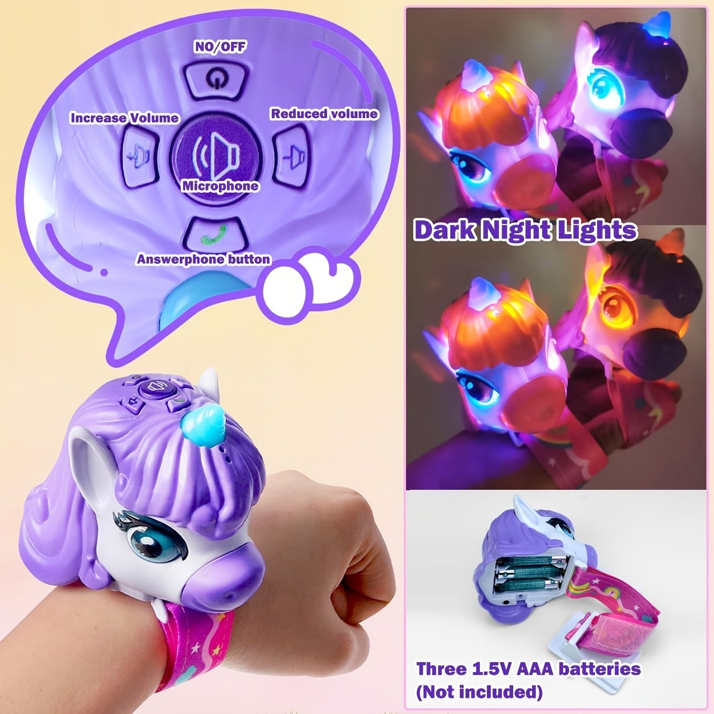 2Packs Unicorn Walkie Talkies for Kids - Luminous Function, Gift for Kids 2 Way Radios Toys for Boys And Girls Ages 3-12 - Long Range - Outdoor Adventure, Camping, Hiking Gifts Birthday Back to School Halloween Christmas Gifts (Pink/Purple)
