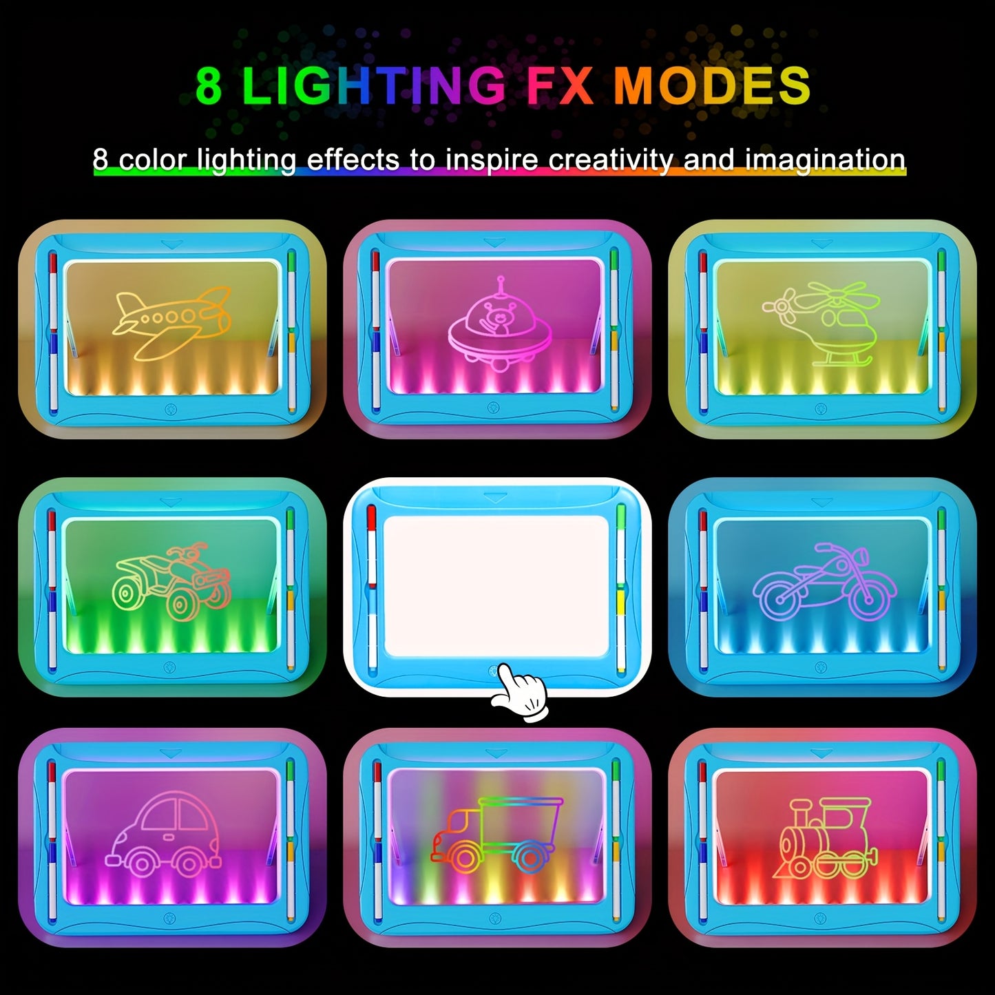 LED Light-Up Drawing Writing Doodle Board, Learning Travel Toy with 9 Double-Sided Cards, 6 Markers, Art Set, Suitable for Birthday Gifts And Christmas Gifts for Girls And Boys Aged 3-8.