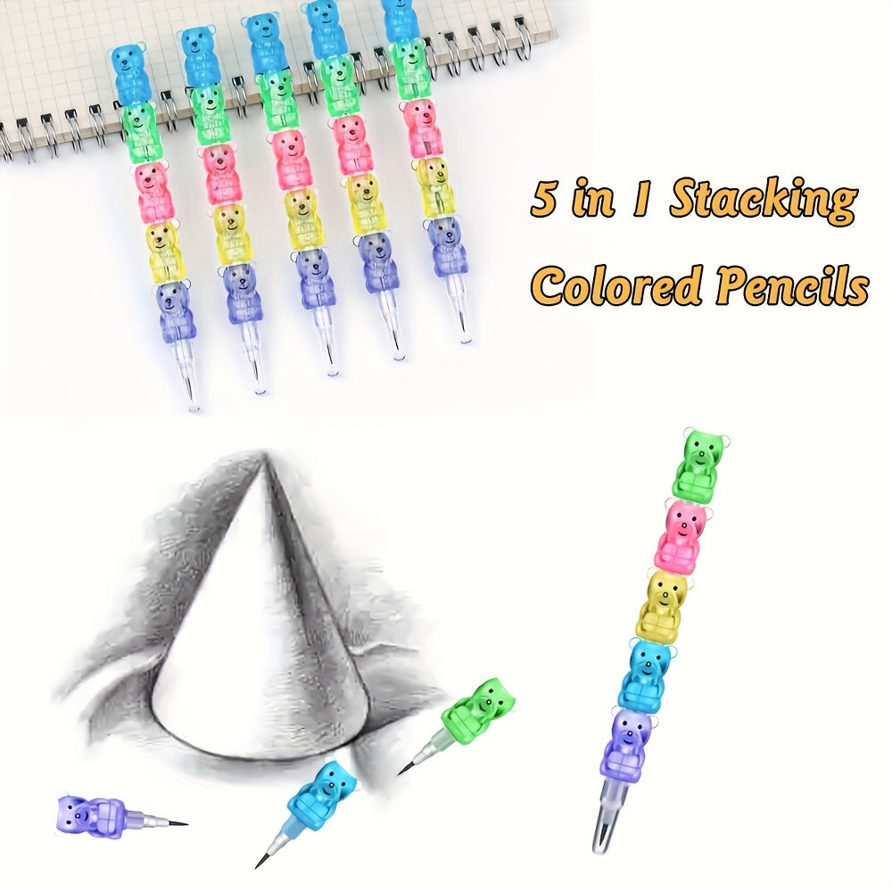 5 In 1 Stackable HB Pencils, Bear-Shaped Multicolor Pencils No Sharpening Needed, Perfect For Party Favors And School Supplies, 30pcs/59pcs
