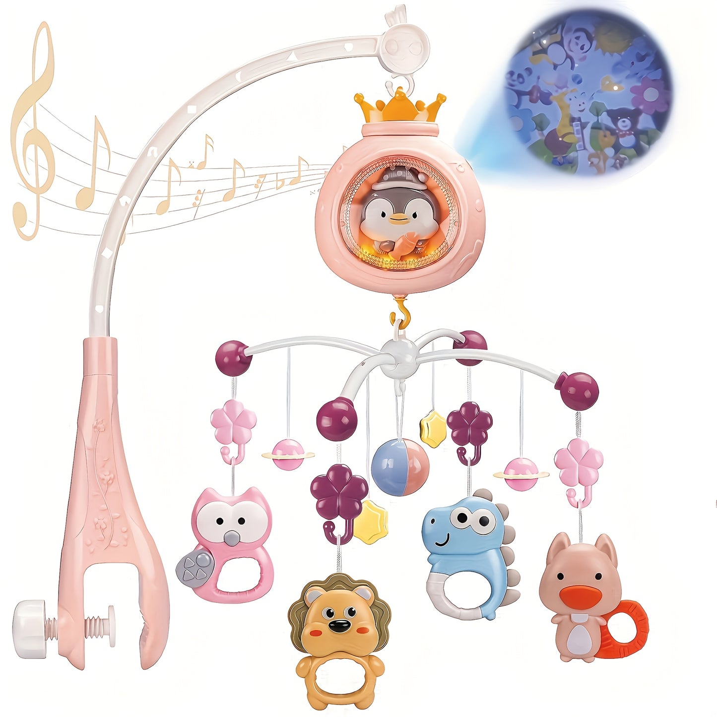 Baby Musical Mobile Crib with Music And Lights, Projection, Take-Along Rattle And Music Box for Babies Boy Girl Toddler Sleep