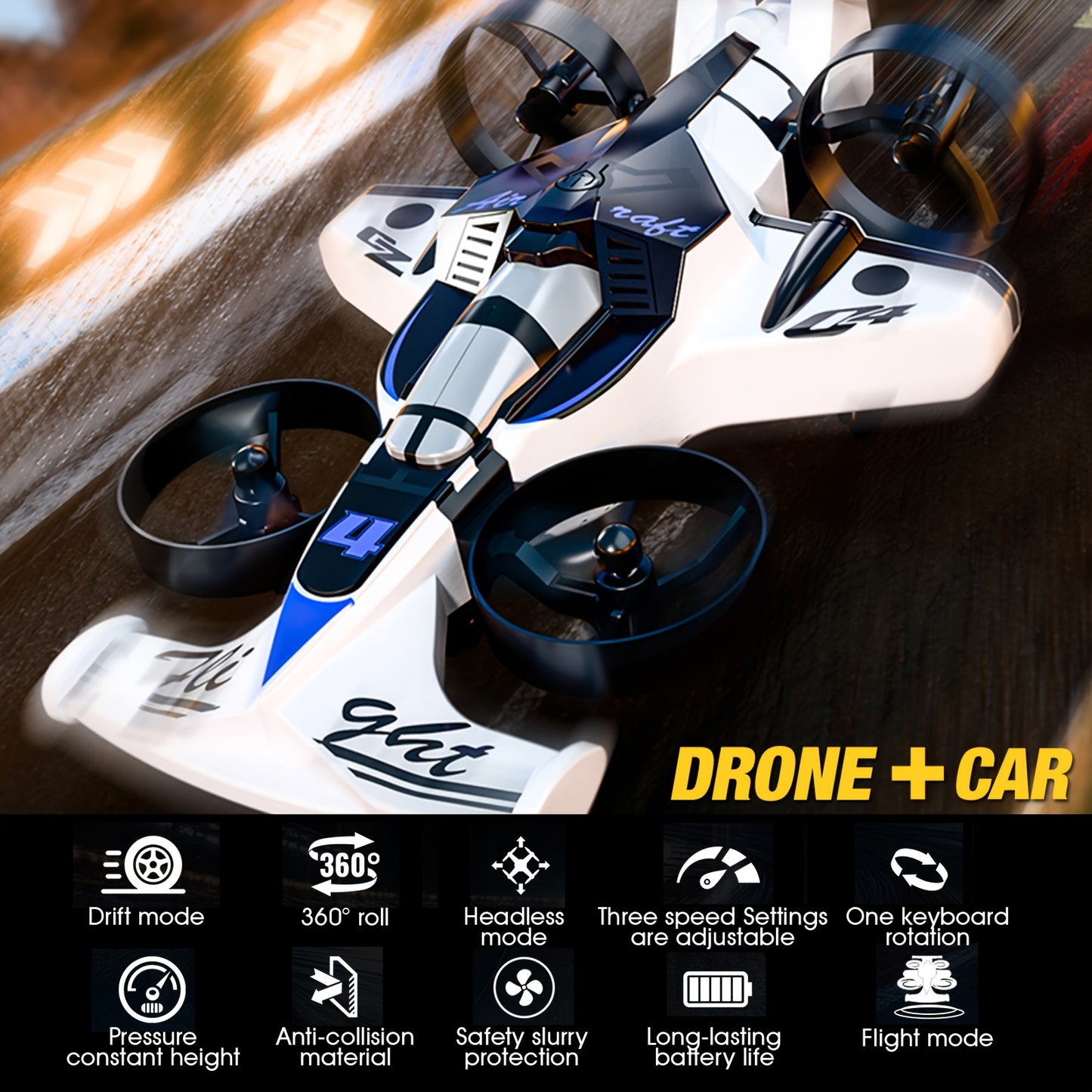 Mini Drone Car Quadcopter Suitable for Both Air & Land, Stable Flight Drone with Collision Avoidance System, Helicopter for Beginners, Racing & Aerial Vehicle Gift for /