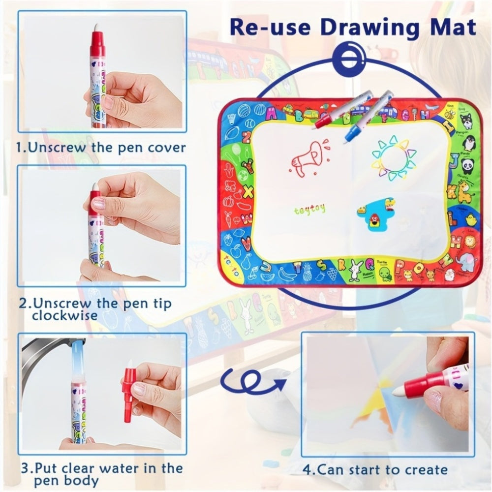 Kids Water Drawing Mat With Two Water Pens - Reusable, Mess-Free, Large Size, Interactive With Parents, Safe Material, Holiday Gifts For Boys And Girls, Easter, Day, Christmas