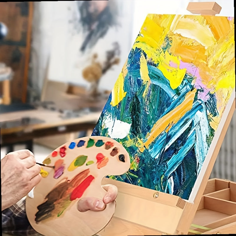14pcs New Outdoor Painting Set Painting Box, Sketch Box, Portable Adjustable Wooden Tabletop Easel, Including Paint, Tray, Canvas, 4 Pens, Shovel