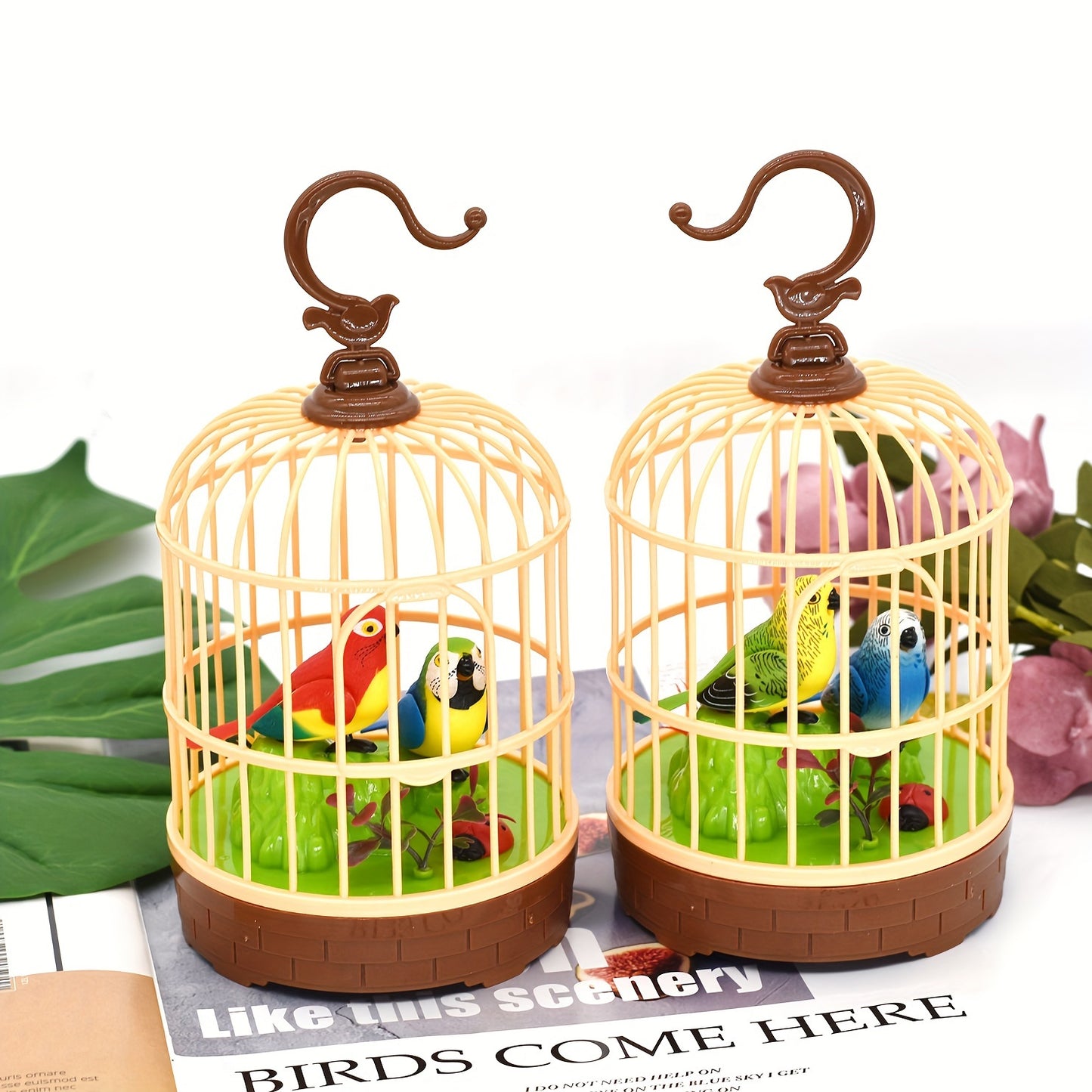 Mini Voice-Activated Birds Birdcage Toys, Chirping And Wings Fluttering Parrot Animals Toy Gifts for Kids Children