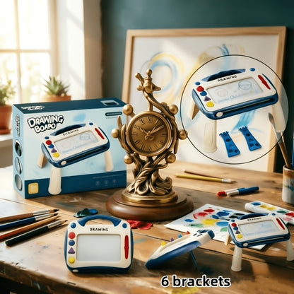 Upgraded 3in1 Kids Magnetic Drawing Board, Learning Kit, Doodle & Paint Toy, Reusable&Erasable,, Long Life. Gift for Boys Girls Birthday, Easter, Christmas, Halloween. Includes 4 Stamps+1 Pen+4 Stands; Portable:2 Stands, Color Random