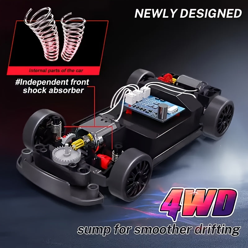 AmericanNew RCDriftCar 1:24Scale4WD 2.4GHZ28km/hHighSpeed Alloy MetalPlastic MaterialCrashResistant RacingCarWith Drift Tires, BarricadesAnd LEDLights 2Batteries ChristmasBirthday Gift ForBoysAndGirls, Crash Resistant Car, Sporty Design, Durable