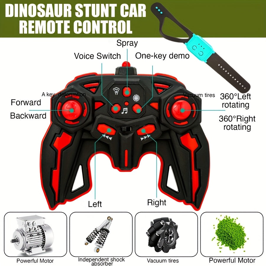 [Remote-Control Off-Road Monster Truck Toy] 2.4GHz 4WD All-terrain Remote-control Off-road Monster Truck Toy, Dinosaur Stunt Remote-control Car, Featuring An Ergonomic Handle, LED Lights, And Music Functions, Plus Large Tires with Superior Traction.