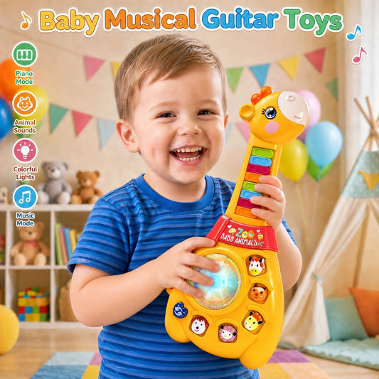 Toddlers Giraffe Guitar Musical Toys for 1+ Year Old Boy/Girl, 1st First Learning Educational Gift for Toddlers, Multiple Modes with Piano Keys, Animal Sounds, Musical, Baby Toys 12 Months, Birthday Gifts for One Year Old Boys/Girl, Infant Touch