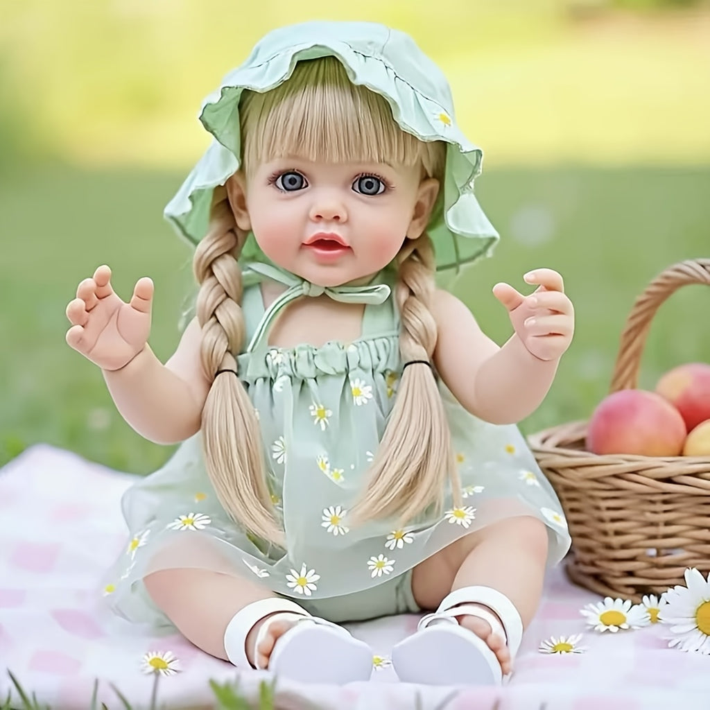 22inch 55cm Reborn Baby Doll Newborn Baby Lifelike Soft Touch Long Hair Princess Girl Full Vinly Baby Dolls Kids Birthday/Christmas/ New Year Gifts