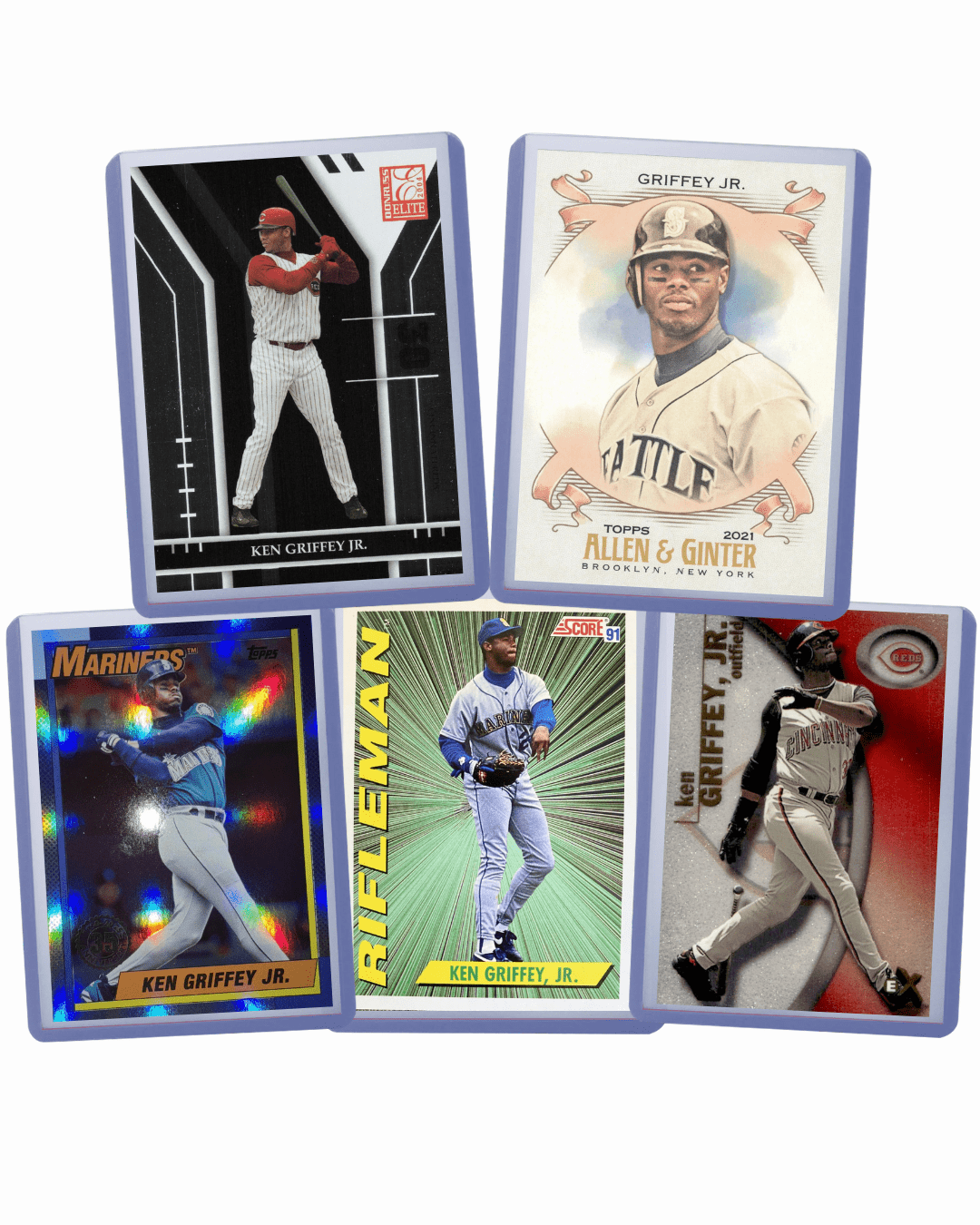 Ken Griffey Jr. Baseball Cards (5) ASSORTED MLB baseball Trading Cards - Perfect for any collector or gift