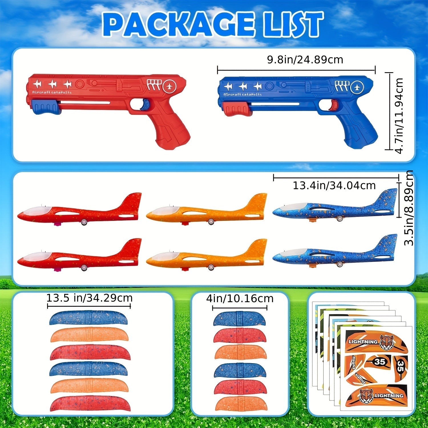 Airplane Launcher Toy with 3 Stickers - Interactive Flying Game, 2 Flight Modes, Durable PP Material, Easy Assembly - Ideal for Outdoor Play, Halloween, Christmas, Birthday Gifts for Ages 3-12