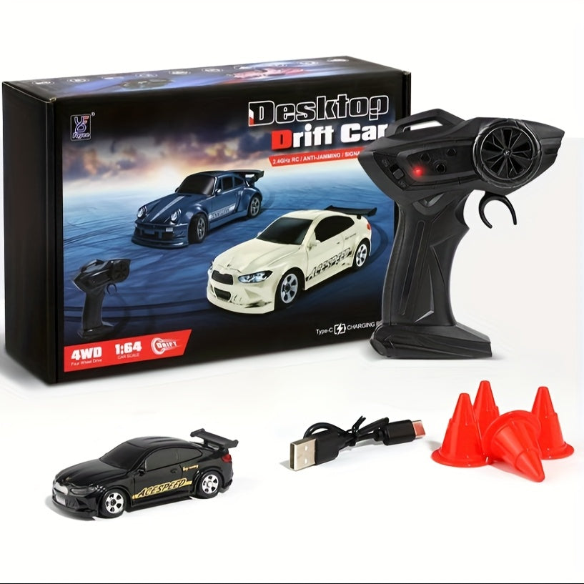 1/64 RC Drift Car, 1 Box 4WD High-speed Remote Control Racing Sports Car With LED Lights, Desktop Entertainment, Birthday Gift For Boys Kids, Christmas Gift