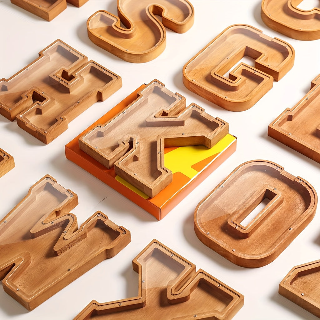 26 Wooden Letter Penny Bank, Penny Bank for Adults, Alphabet Money Bank, Safe & Durable Savings Box Coin Bank Birthday Gift