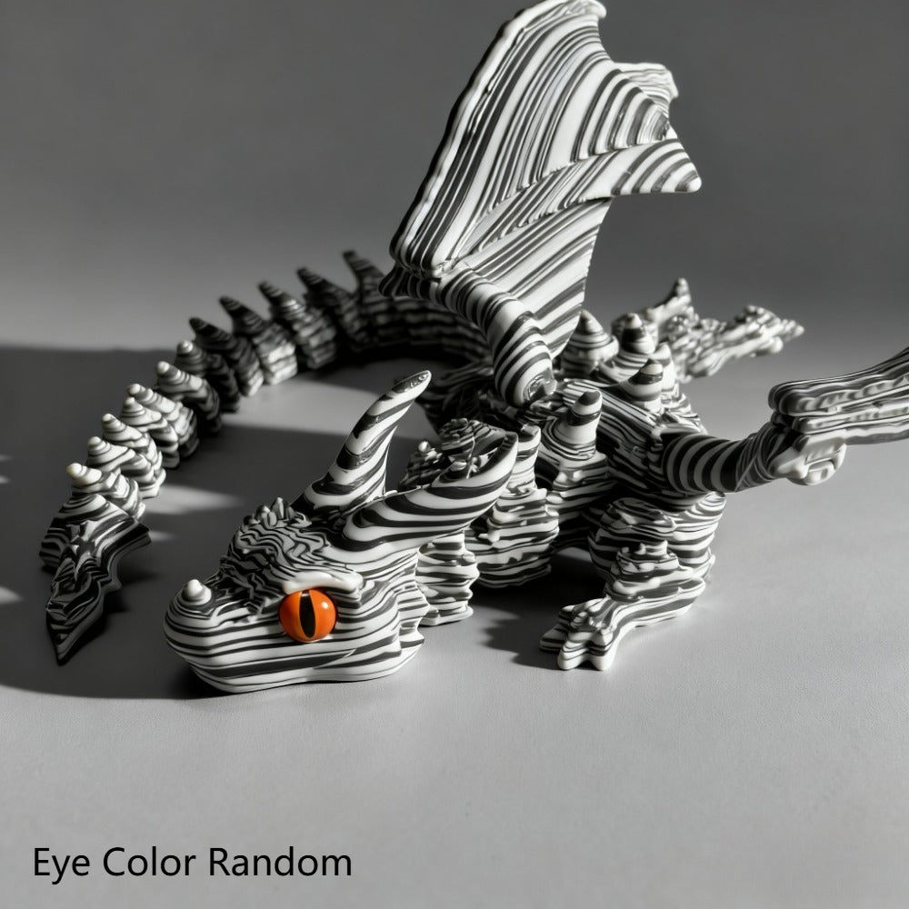 [3D Printed Dragon Statue] Cybernetic Dragon Statue, Random Eye Color - 3D Printed Black & White Swirl Figurine, Articulated Collectible Art for Desktop Display, Perfect for Teens 14+