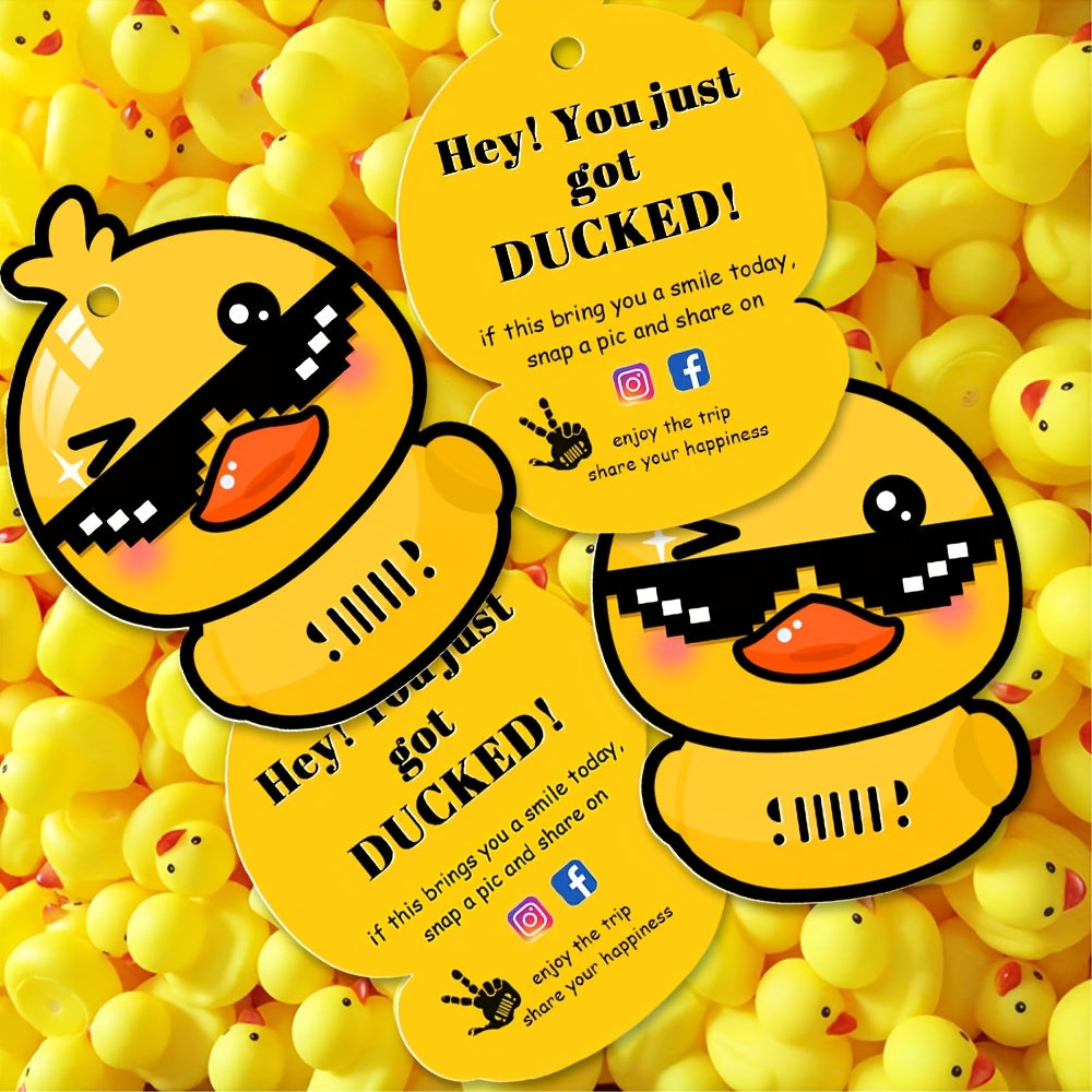 50 Pack Duck Duck Ducking Game Card Printed  Duck Tags with Round Hole And Rubber Bands Duck Duck Card Ducked Card (Yellow)