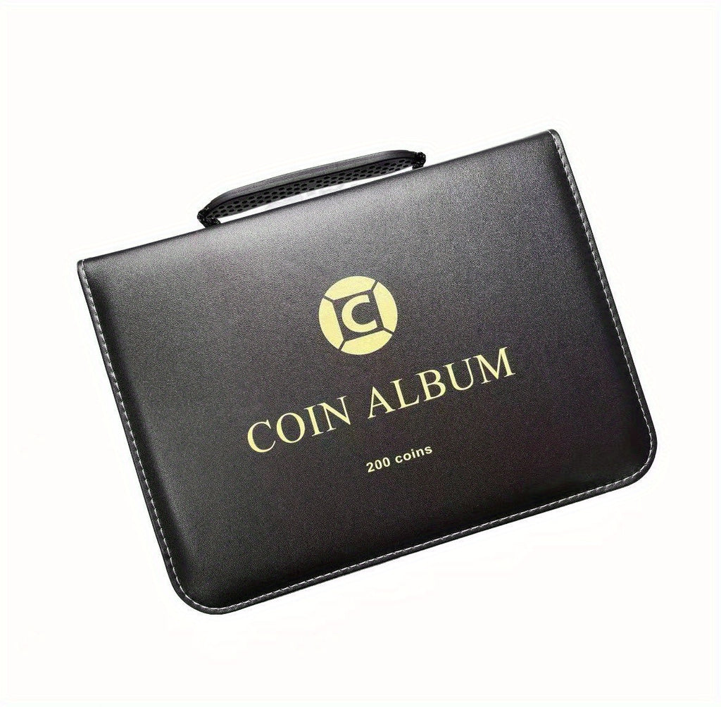 Zipper And Handle 200/320 Pocket Coin Collection Book -with 10/20 Pages A Black Storage Book Suitable for Displaying And Organizing Currency And Commemorative Coins, Coin Storage Book, Suitable for 20/25/27/30mm Coins