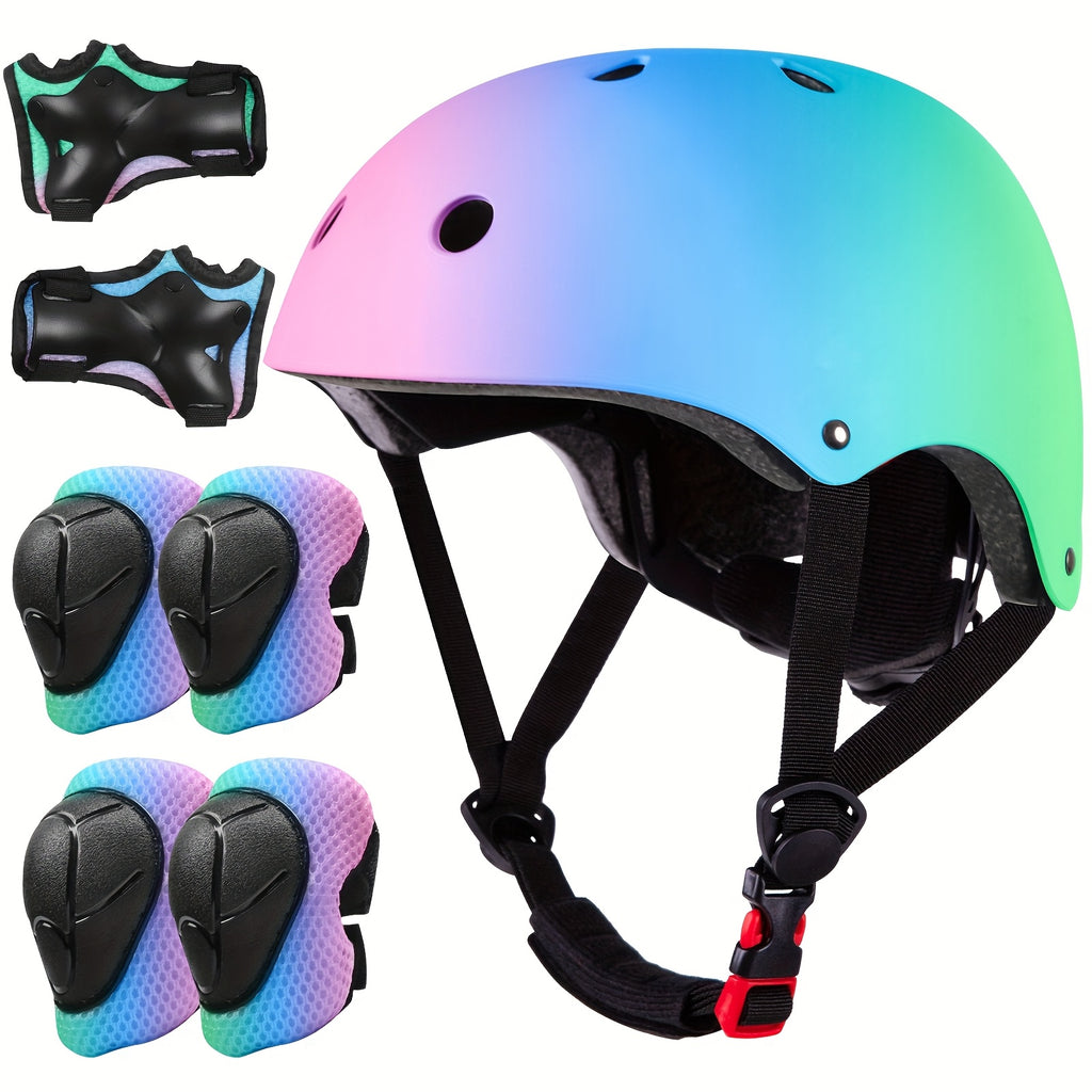 Kids Bike Helmet Set, Adjustable Helmet for Ages 5+ Boys Girls, Toddler Helmet Pad Set with Knee And Elbow Pads for Bike And More Sports
