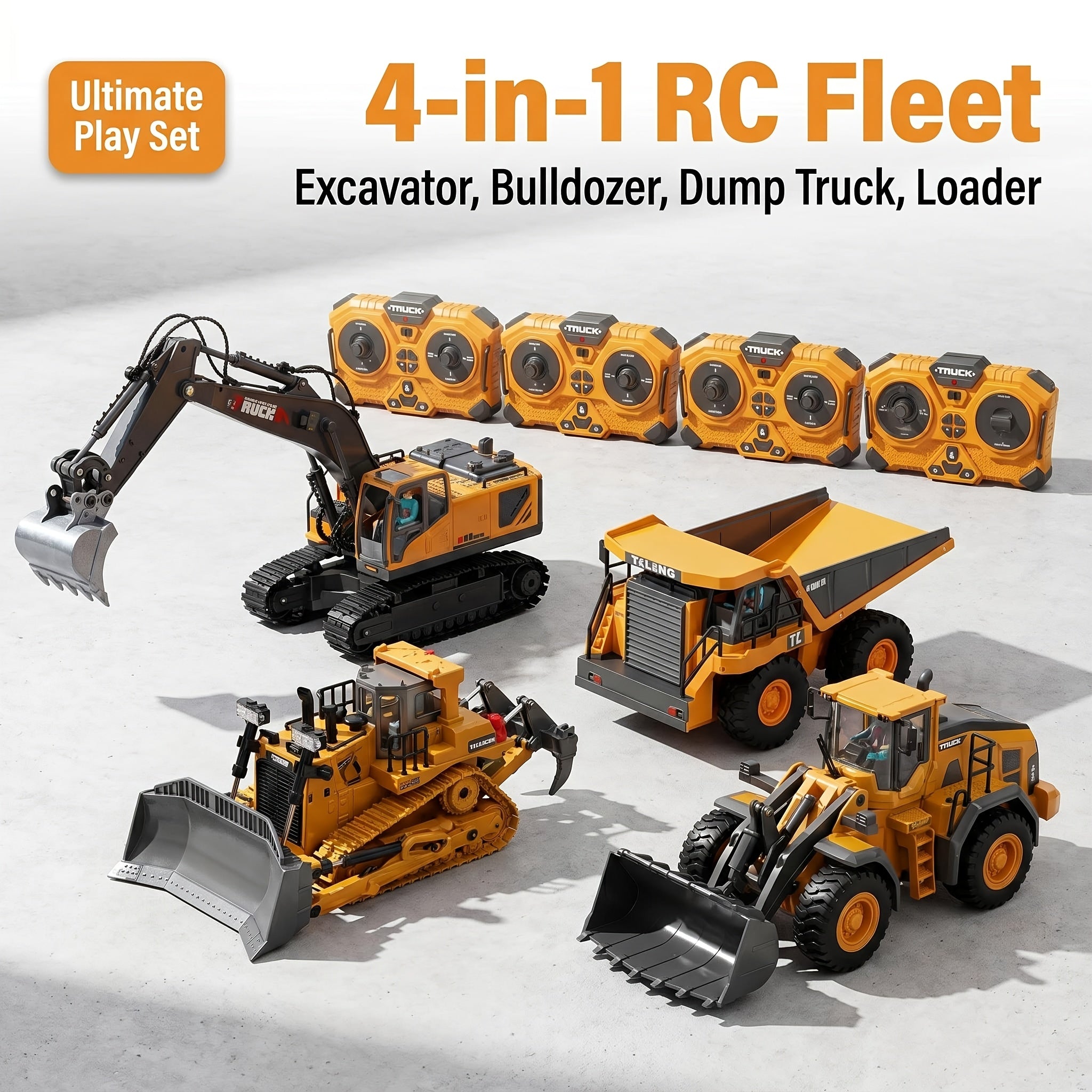 4pcs/3pcs/2pcs Set Remote Control Engineering Vehicle Set, 2.4G High-Tech 11-Channel Remote Control Excavator Dump Truck Bulldozer Alloy Plastic Engineering Vehicle Remote Control Construction Toy Car Set-Lingkun