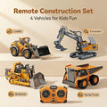 4/3/2pcs Remote Control Construction Vehicle Set, 2.4G 12-Channel Remote Control Excavator, Dump Truck, Bulldozer, Loader, Alloy and Plastic Construction Toy Car Set, RC Construction Equipment for Kids