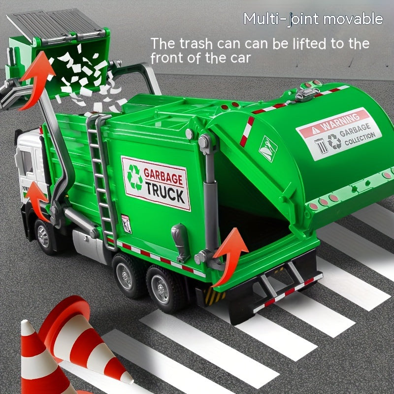 [4 Trash Bins Garbage Truck Model] Toy Garbage Truck with Sound&Light, Cleaning, Garbage Sorting Bin, Sanitation And Cleaning Engineering Car Model Toys Gifs for Boys&Girls