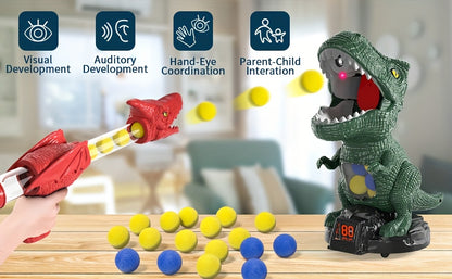 Dinosaur Shooting Game Toy with 12 Bullets Googles And 1 Launcher/ 48 Bullets Googles And 2 Launchers, Movable Dino Shooting Toy with Sound Light And Spray Boys Toys for 3 Ages And Up