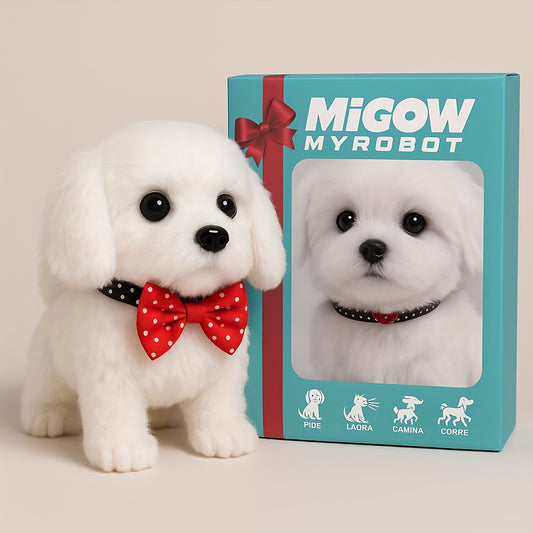 Gift Box Packaging Interactive Robotic Plush White Labrador Puppy Toy Walks, Barks, Wags Tail Realistic Electronic Pet Dog, Perfect for Kids Birthday, Christmas, Holiday Surprise,