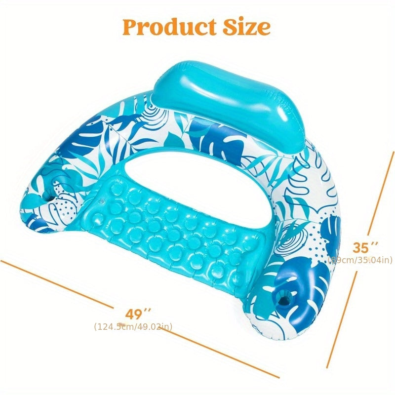 SYNCFUN Inflatable Pool Floats Adult, 2 Pack Pool Chairs with Cup Holders, Water Balloons, Blow up Floats Chair, Hammock Noodle Mat Leaves Design for Relaxing Summer Water Fun Swimming Party Beach