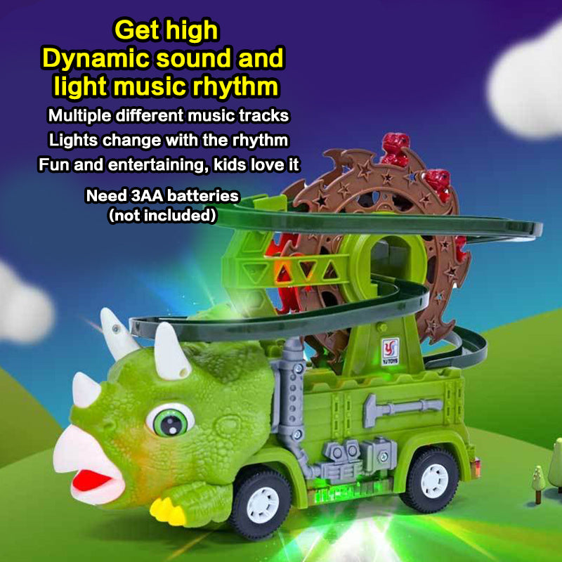 Dinosaur Track Car Set, Dinosaur Toy for Boys, Electric Learning Toy, Toddler Roller Coaster, Stair Slide Roller Coaster Toys for Toddlers, Triceratops Slide Toy, Interactive Light & Music Baby Toys