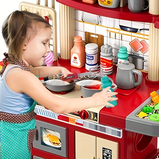 Holiday Present for Children, Cooking Playset, Toy Kitchen Sets for Imaginative Play with Food for Ages 3 to 8, Play Kitchen Set Featuring Lights, Sounds, And Spray (Assorted Color Play Food)