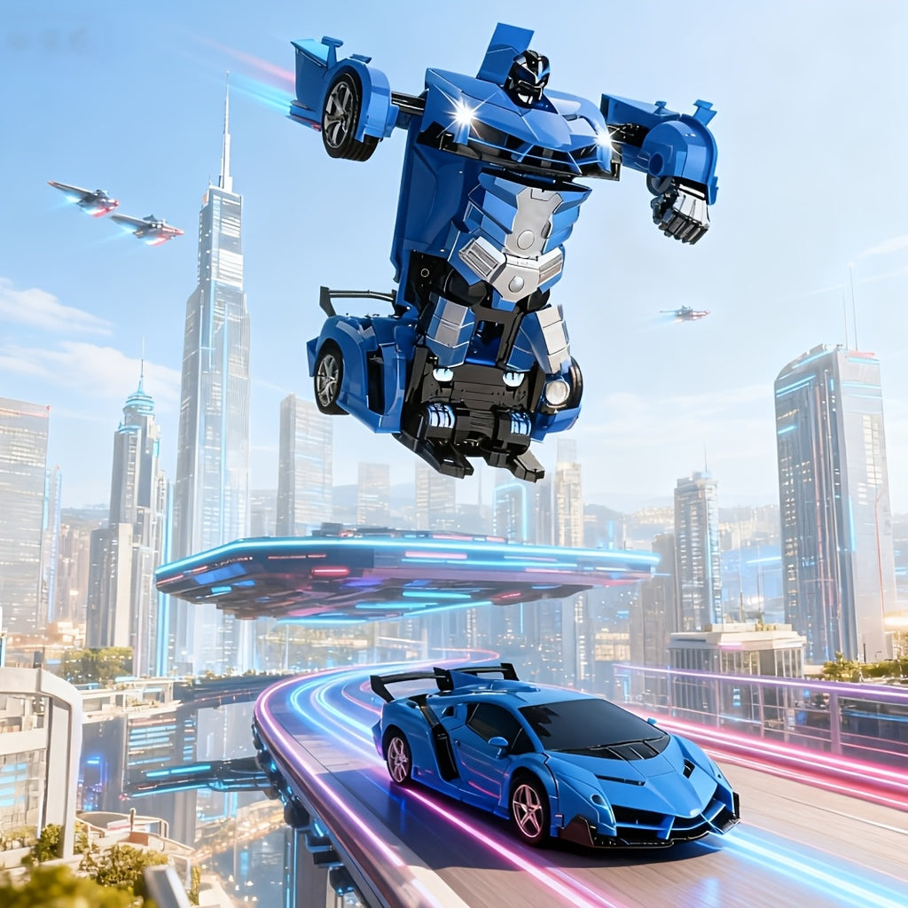 A Remote-Controlled Car That Transforms Into a Robot with a Single Button, Featuring Stylish LED Headlights, in a 1:18 Scale, Capable of 360-Degree Drifting. It'S an Ideal Gift for Christmas, Birthdays, Or Easter for Both Boys And Girls