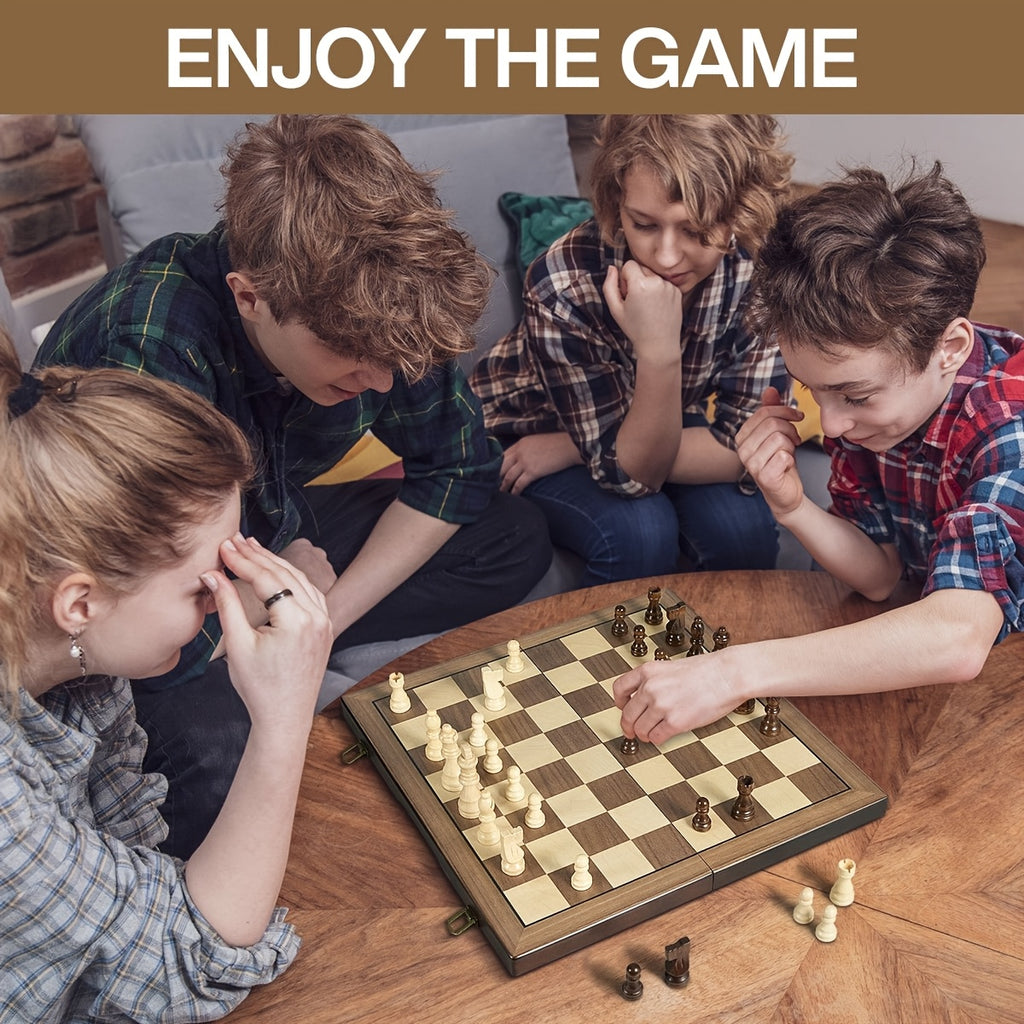 Magnetic Wooden Chess Set for Adults Kids 15 Inches Chess Borad with Handmade Pieces, Folding Portable Travel Unique Chess Game for Tournament Professional Beginner, Birthday And Christmas Gifts
