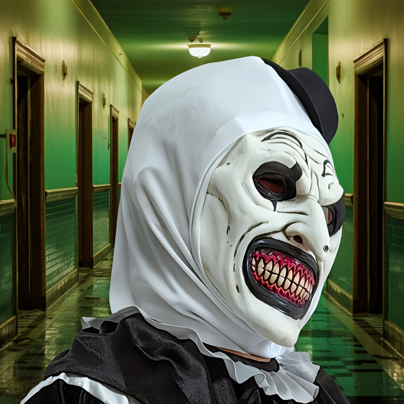 1pc Horror Clown Mask - Menacing Halloween Costume With Pale Light Beige-like Base, Latex Mask For Costume Parties, Haunted House, Easy-to-Wear Horror Face Mask For Adults & Teens, Halloween Mask, Costume Party Accessory, Scary Aesthetic