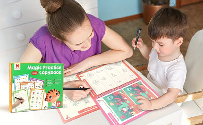 Large Magic Grooved Handwriting Practice Book for Kids - Reusable Christmas Gifts & Stocking Stuffers for Ages 3-8, Learn to Write Number Letter Tracing, Kindergarten Preschool Calligraphy 10.2×7.3