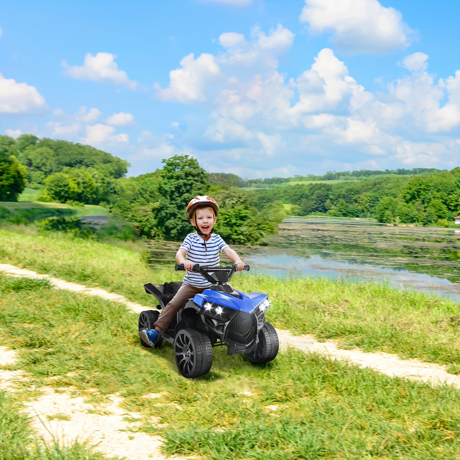 Kids Electric Quad ATV with Headlights & Pedal Accelerator - Sturdy PP Construction, All-Terrain Anti-Slip Tires, 55 lbs Weight Capacity, - Ride-On for Boys & Girls (/Red//Black) - Ideal Birthday/Christmas/Halloween Gift, 1.86 MPH Speed, Design with