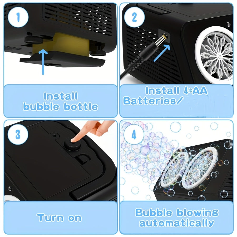 Electric Bubble Maker for Kids, Producing Over 20, 000 Bubbles Per Minute with Dual Fans, Includes 10X Bubble Solution, Ideal for Outdoor Play