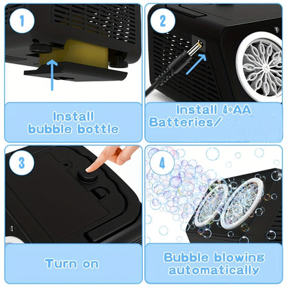 Electric Bubble Maker for Kids, Producing Over 20, 000 Bubbles Per Minute with Dual Fans, Includes 10X Bubble Solution, Ideal for Outdoor Play