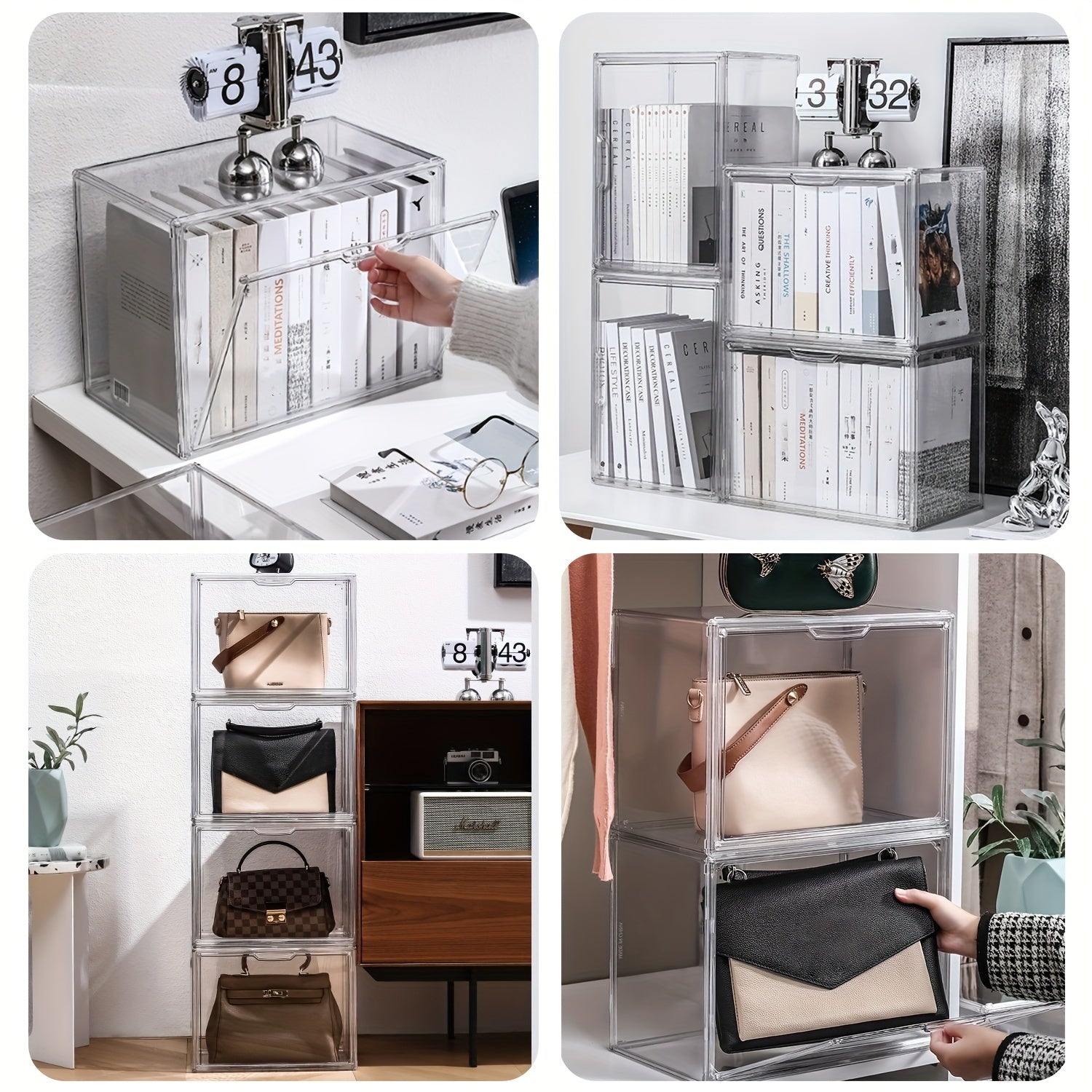 3pcs Clear Display Case Dustproof Storage Bins Containers Organizer Bag Show Box For Collectibles/ Car Model