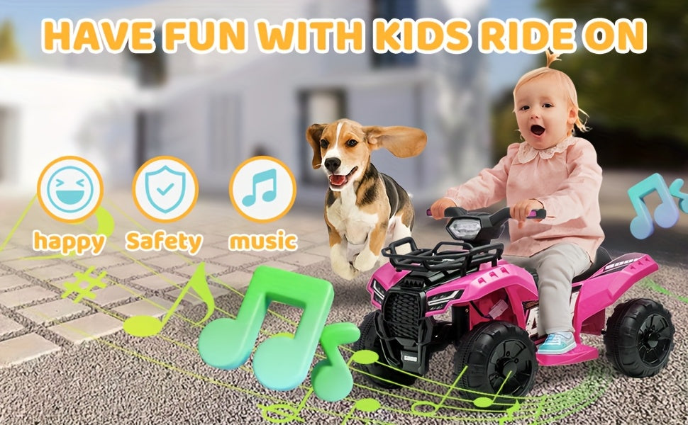 1pc 6V Kids Ride on Toy, 4-Wheeler Quad ATV with 1.2MPH Max Speed, Treaded Tires, Rubber Handles, Push-Button Go, Electric Ride on Toys Best Gifts for 18-36 Months Boys Girls