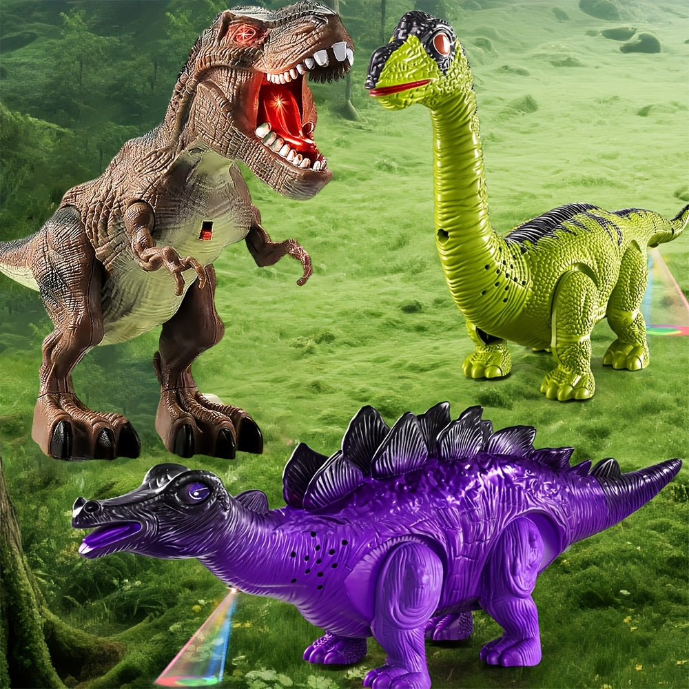 3pcs Electric Dinosaur Toy with Sound Light and Walking Effect, Boy Children's Toy Gift, Suitable for Children Aged 3 4 5 6 7, Interactive Movable Dinosaur Toy Set