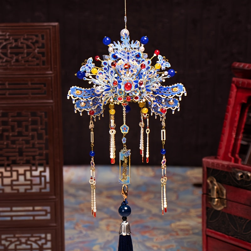 Elegant MU Small Phoenix Crown 3D Metal Puzzle - Vibrant Blue & Golden, Intricate Design with Beads & Tassels - Ideal Birthday or Christmas Gift for Boyfriend or Girlfriend