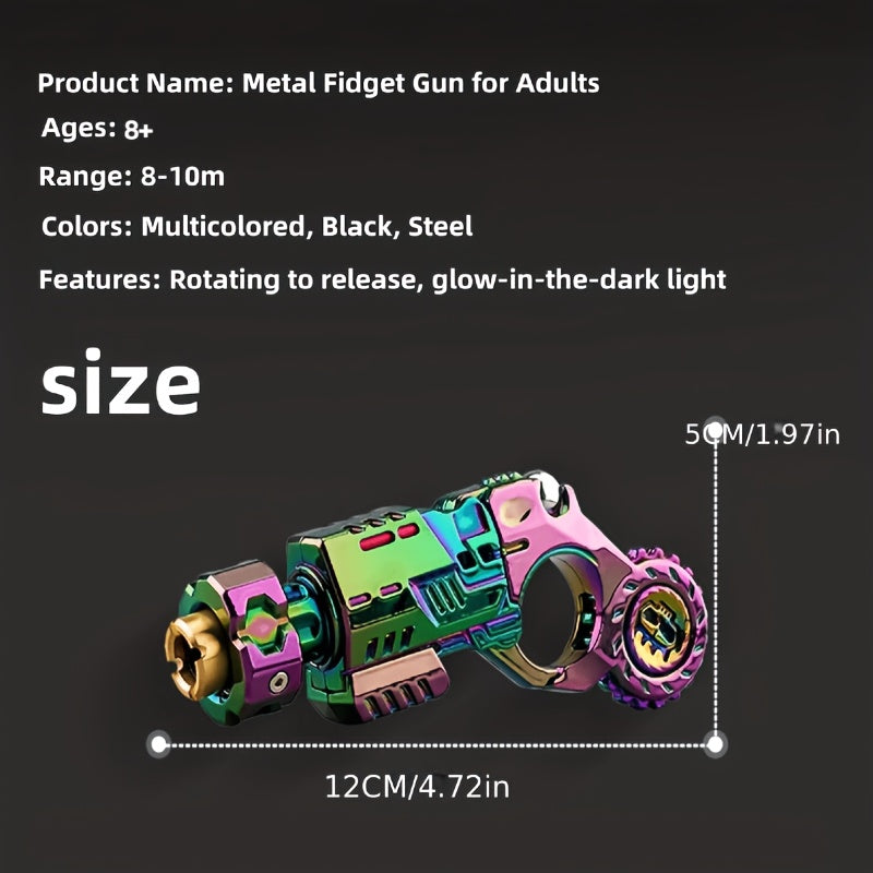 Metal Fidget Gun for Adults, with Reusable Shells*3/Bullets*20, Alloy Material Decompression EDC Fidget Spinner, Cool Relax Spinner Ring for Finger, Best Steel Mini Toy Gift for Men