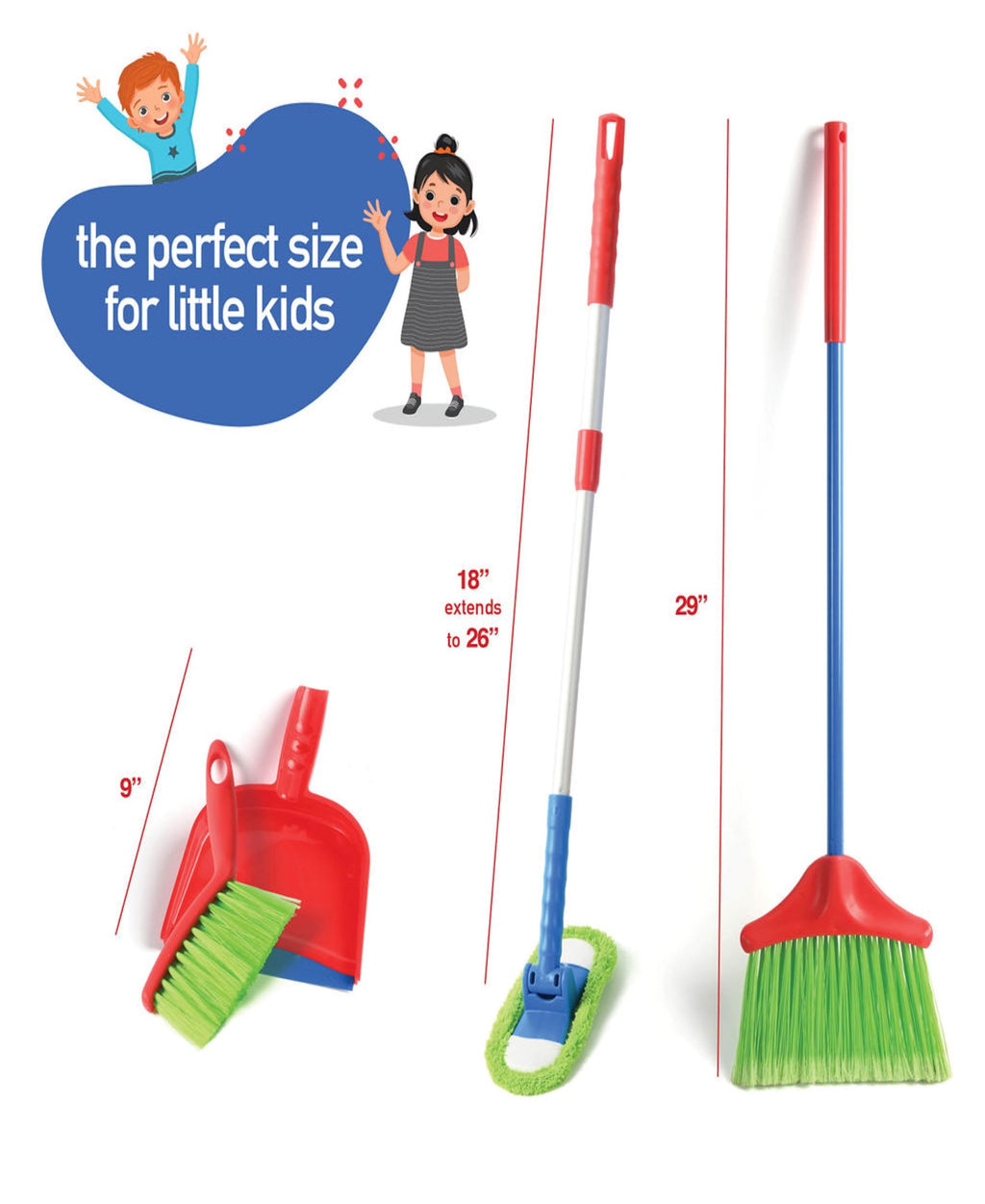 Play22 Kids Cleaning Set 4 Piece - Toy Cleaning Set includes Broom, Mop, Brush, Dust Pan - Toy KitchenCleaning Set