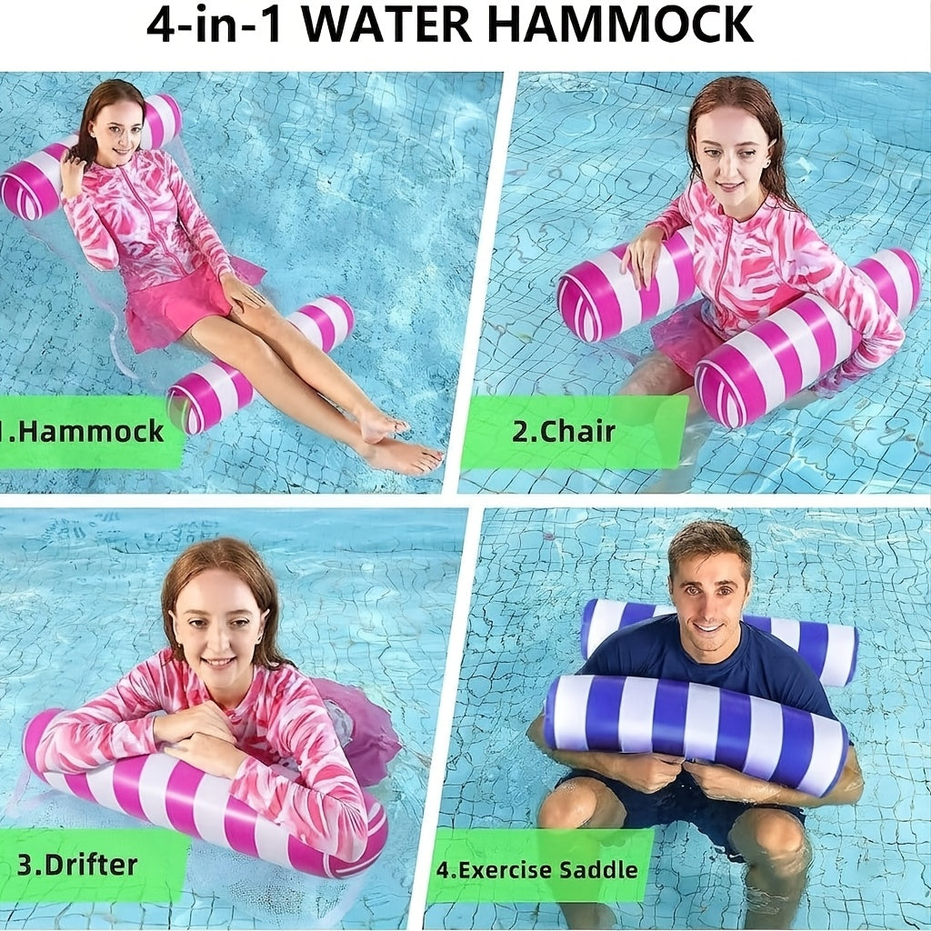 Auspicious Rain 2-pack Adult Swimming Circle 4-in-1 Inflatable Floating Bed(hammock, Lounge Chair, Drifter, And Exercise Saddle)Blue, Dark Blue, Rose Red Swimming Pool, Lake, Beach Leisure Float