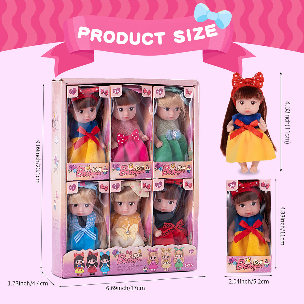 6pcs 4 Inch Mini Fashion Doll Collection - 6 Unique Stylable Hair Dolls with Rotatable Limbs & Cute Outfits Collectible Toy Gift for Kids Halloween Christmas Gifts
