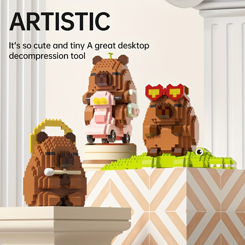 Easter, Easter Gifts, 562+pcs Collector's Edition Capybara Micro Particles Building Blocks, Eternal DIY Home Desk Decor, Suitable for Boys And Girls, Miniature Building Blocks, Assembly Set, Stress-relieving Toy, Children's Festival Gift