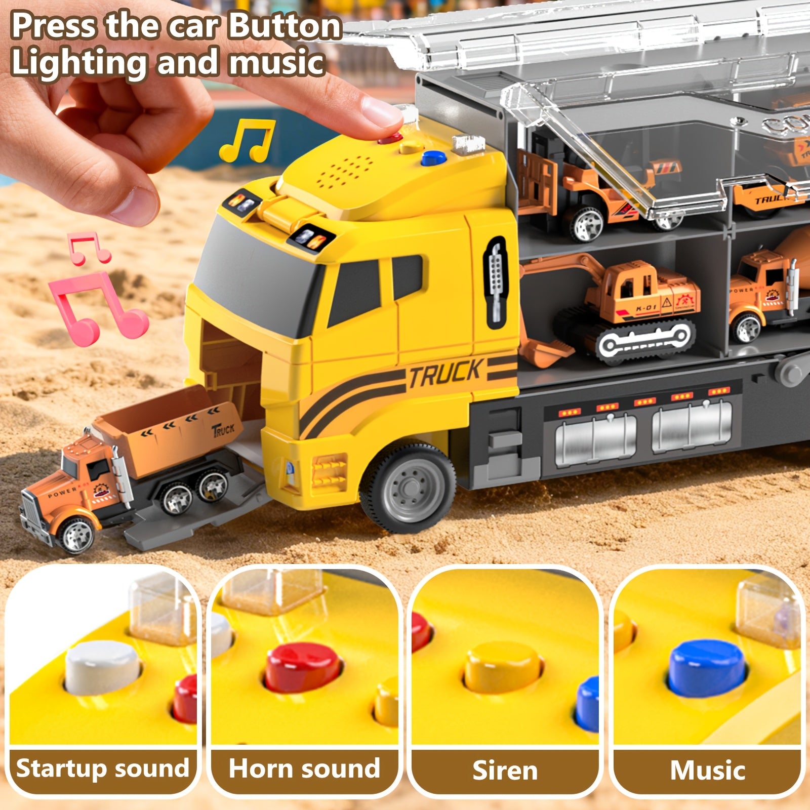 [Christmas Birthday Gift] HOME 13-in-1 Construction Truck Vehicle Toy Set with Die-Cast Cars & Play-Mat, Transport Carrier Truck Toy Set for Aged 3+, Christmas Birthday Gift [Random Color Of Accessories