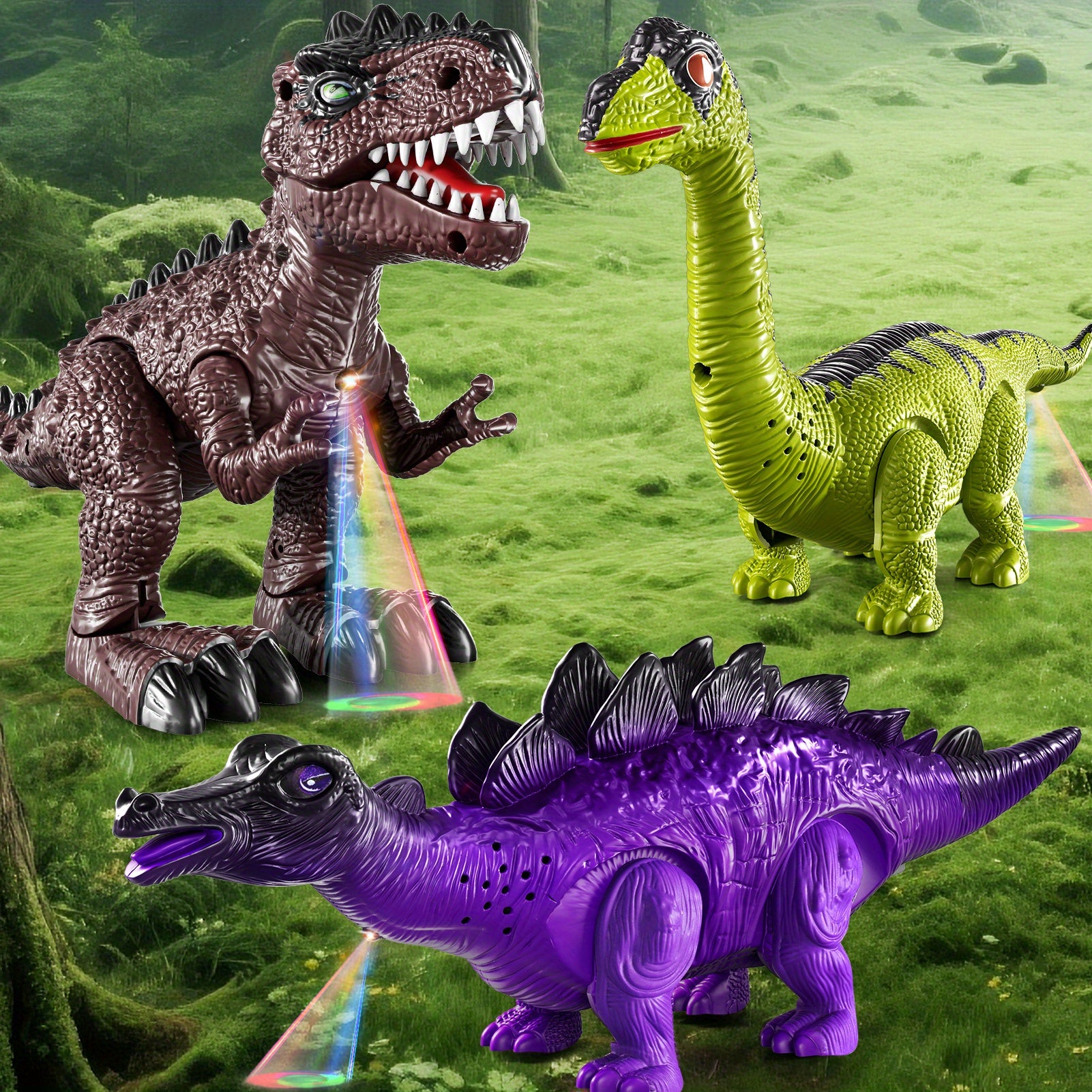 Set of 3 Electric Dinosaur Toys Featuring Sound, Light, And Walking Functions, Perfect Gift for Boys Aged 3 to 7, an Interactive Moving Dinosaur Toy Collection