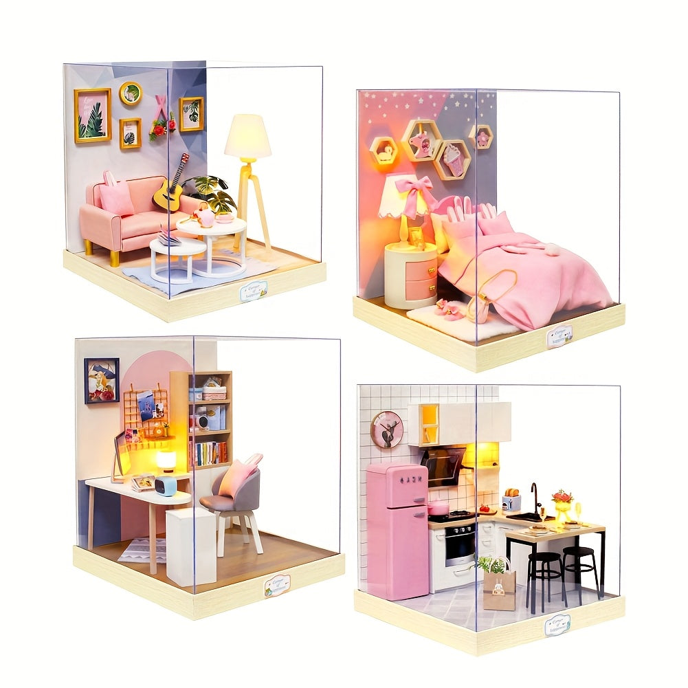 1pc with Dust Cover, Dollhouse Kit, Puzzle Puzzle Puzzle Mini House Model, Cultivating Patience And Hands-on Ability, Room And Desktop Decoration, Birthday Gift (excluding Tool Glue And Battery)